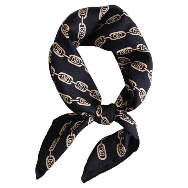 100% Mulberry Silk Twill Jacquard Black and Gold Silk Scarf