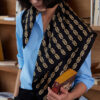 100% Mulberry Silk Twill Jacquard Black and Gold Silk Scarf