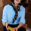 100% Mulberry Silk Twill Jacquard Black and Gold Silk Scarf