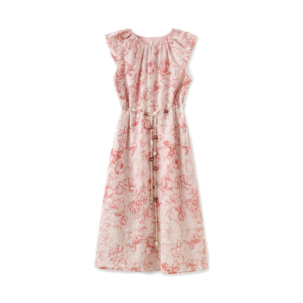 100% Ramie Pink Floral Dress