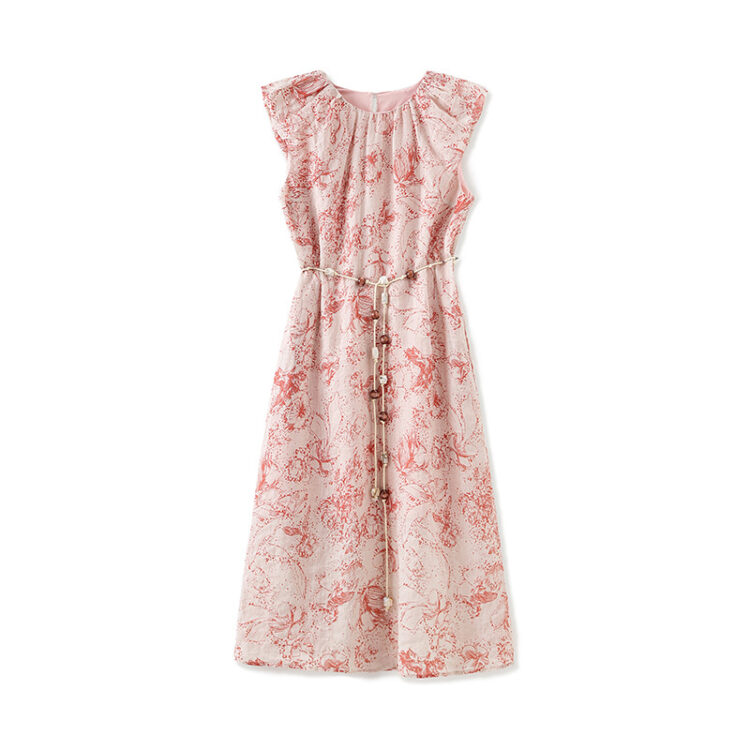 100% Ramie Pink Floral Dress