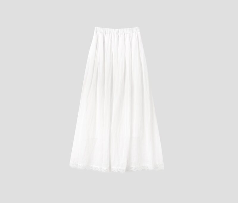 100 Ramie White Lace Elastic Waist Skirt 9