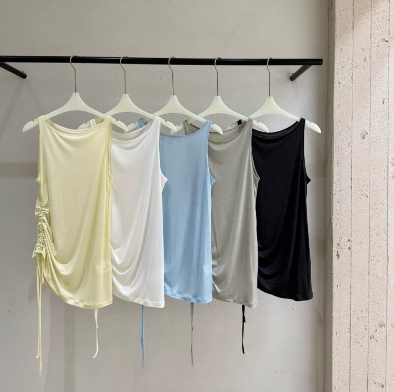 Summer Acetate Tencel Asymmetric Waist Side Smocked Vest