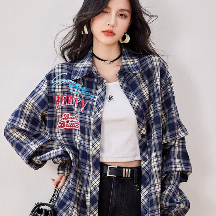 Vintage plaid loose shirt