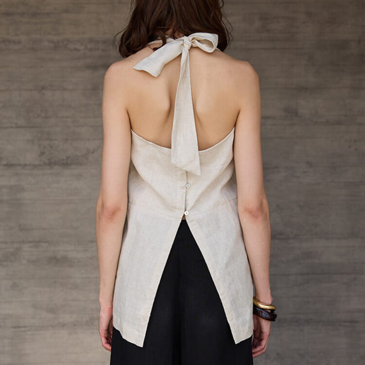 Summer Linen Halter-neck Backless Sexy Strap Resort-style Camisole