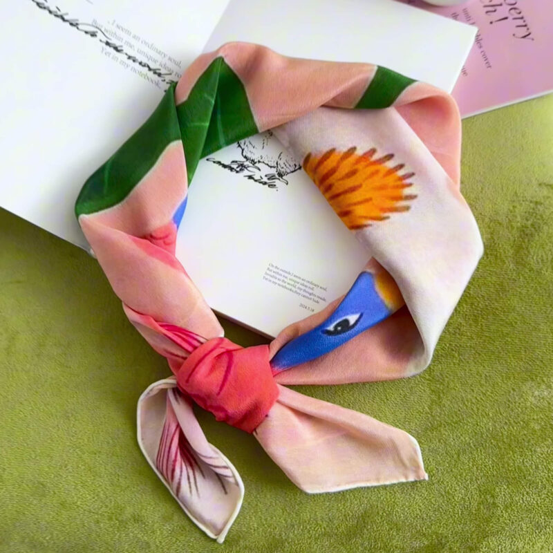 Hand-rolled Pink Floral Pattern Silk Scarf