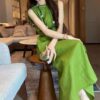 Luxurious holiday style sleeveless linen dress