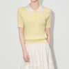 Beaded Lapel Short Sleeve Knit Top