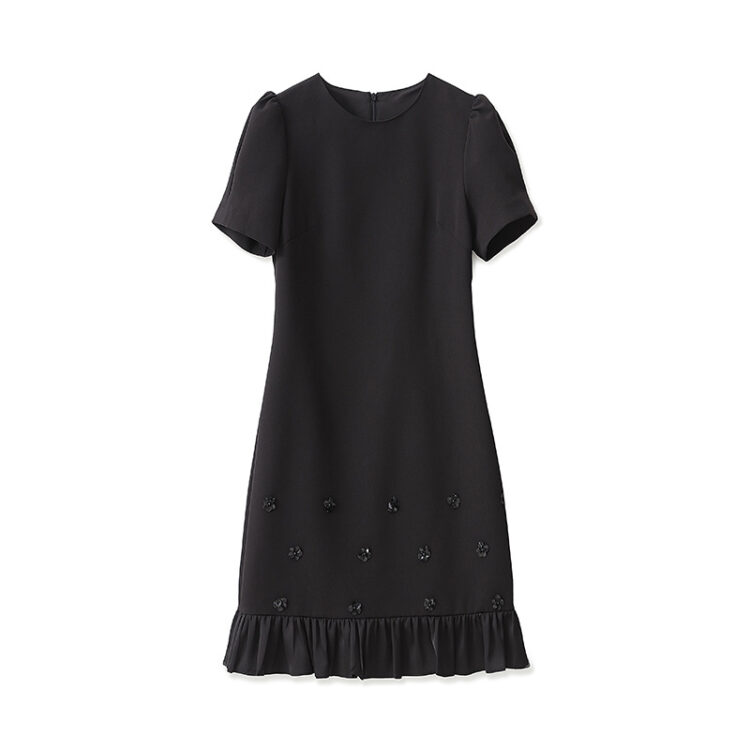 French solid color beaded shift dress
