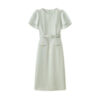 Solid color fashionable lotus leaf sleeve dress