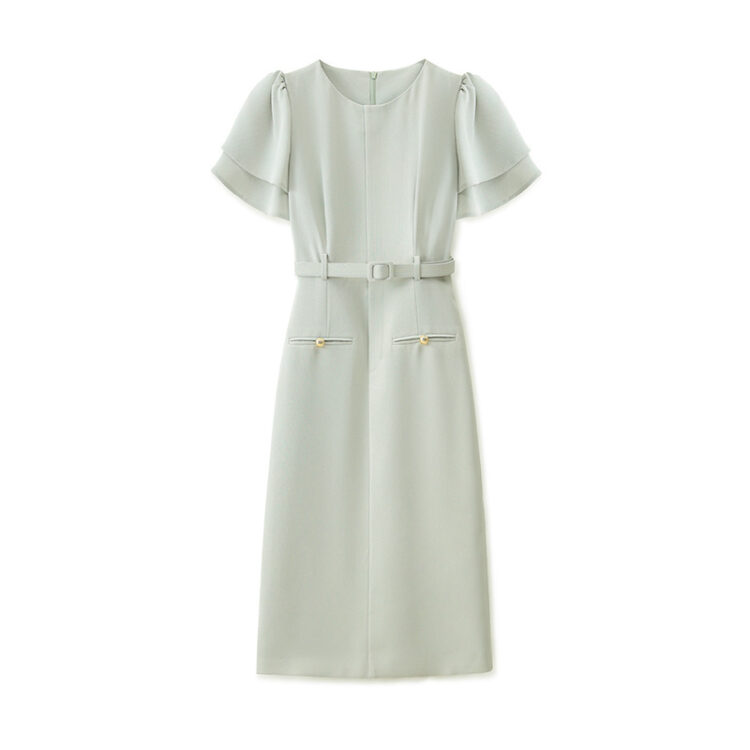 Solid color fashionable lotus leaf sleeve dress