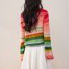 Rainbow contrast vintage balloon sleeve cardigan