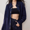 Navy blue high-end loose denim coat shirt