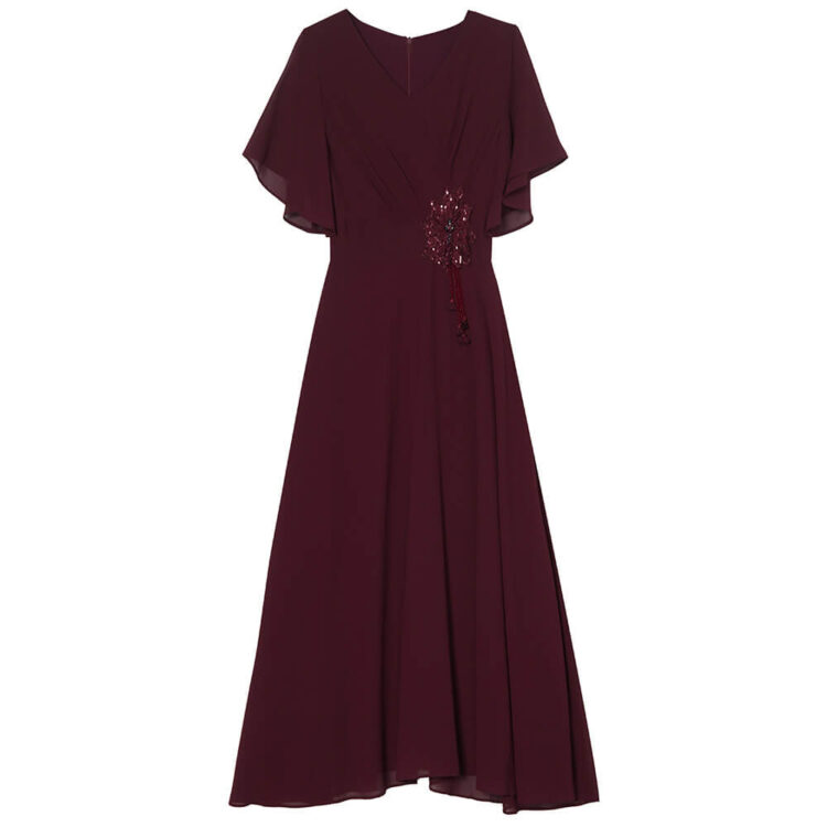 Summer Angora Red Slightly Fat Belly Covering Embroidered Decorated Waist Dress