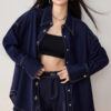 Navy blue high-end loose denim coat shirt