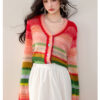 Rainbow contrast vintage balloon sleeve cardigan