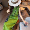 Luxurious holiday style sleeveless linen dress