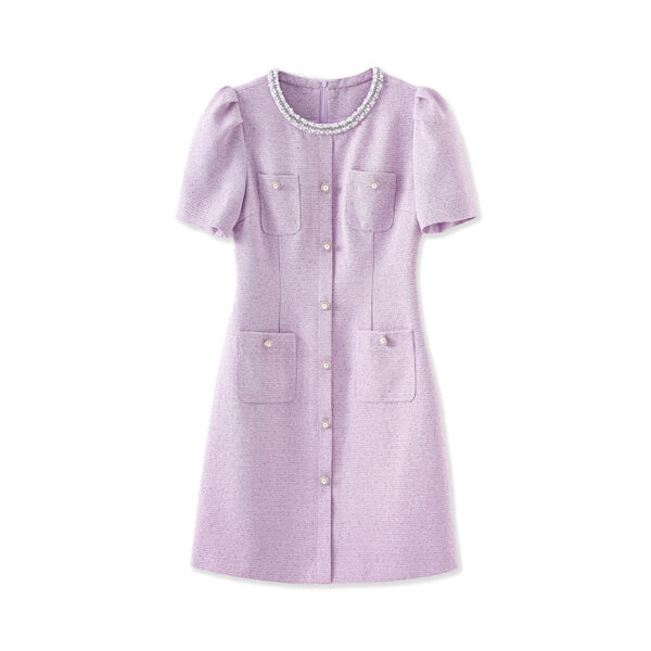 Luxurious ladylike beaded round neck elegant dress