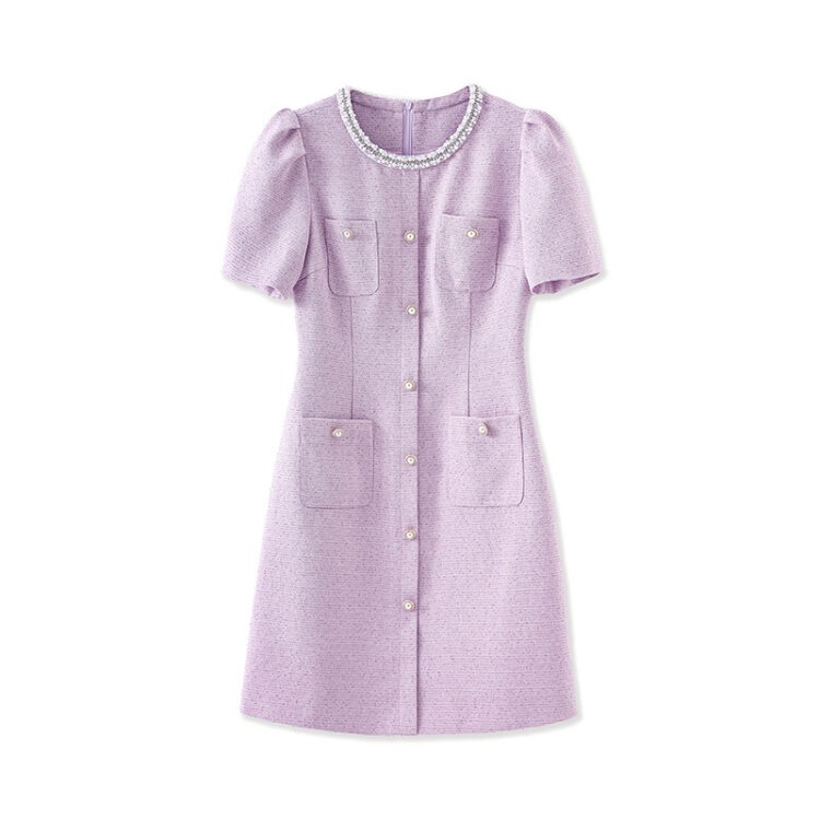 Luxurious ladylike beaded round neck elegant dress