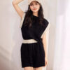 Contrast rolled sleeve T-shirt and shorts set