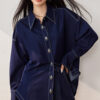 Navy blue high-end loose denim coat shirt