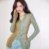 Gradient tie-dye vertical stripes slim-fit sweater