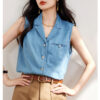 Loose Vintage Sleeveless Denim Top
