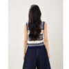 Crew Neck Wavy Stripe Embroidered Knitted Vest