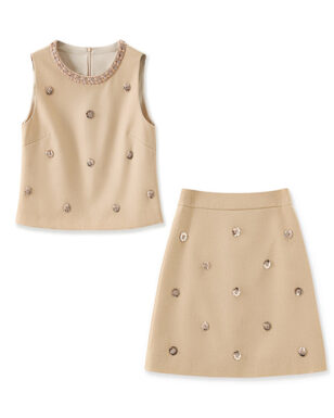 Rhinestone Sleeveless Tank Top and Sequin Skirt Set