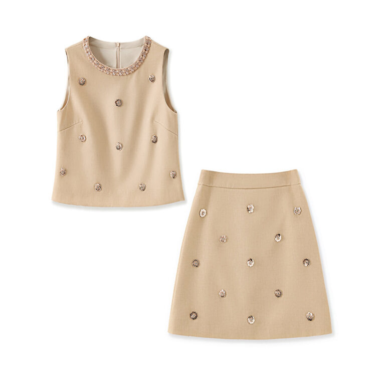 Rhinestone Sleeveless Tank Top and Sequin Skirt Set