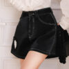 Solid color lace loose high waist PU leather shorts