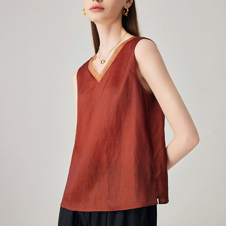 Summer Red Silk V-Neck Vest