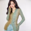 Gradient tie-dye vertical stripes slim-fit sweater