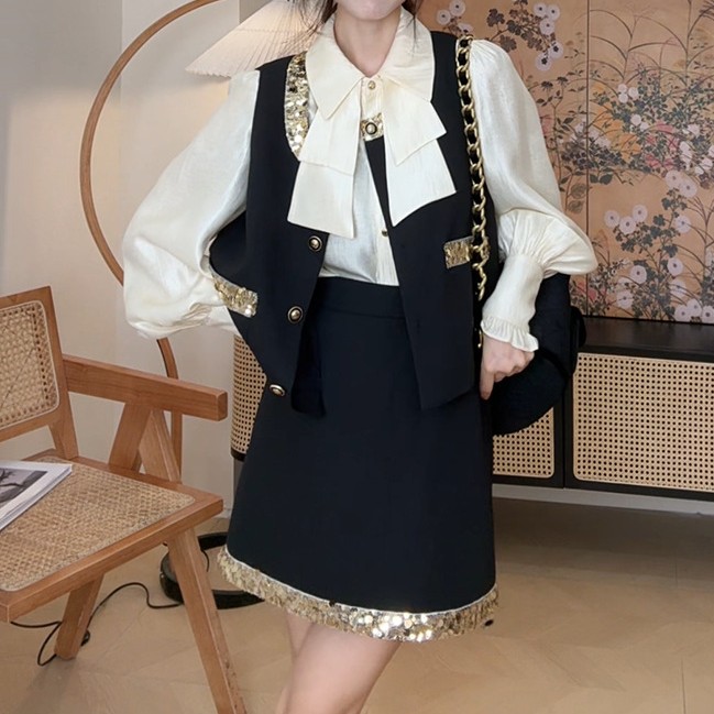 Black vest and skirt set