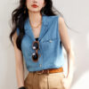 Loose Vintage Sleeveless Denim Top
