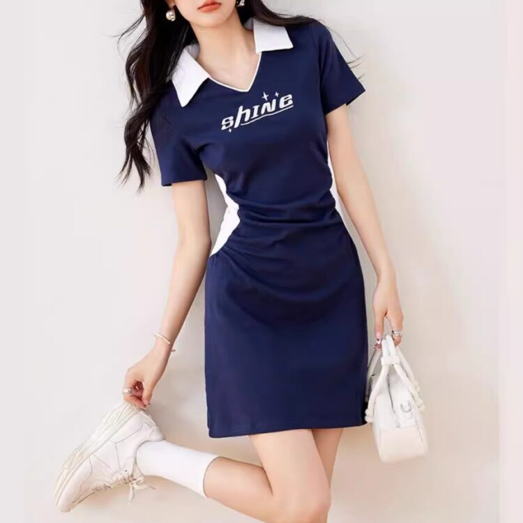 Elastic slim cotton dress