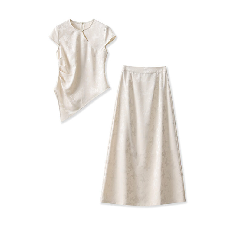 Elegant high-end embossed jacquard top and skirt two-piece set
