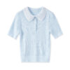 Beaded Lapel Short Sleeve Knit Top