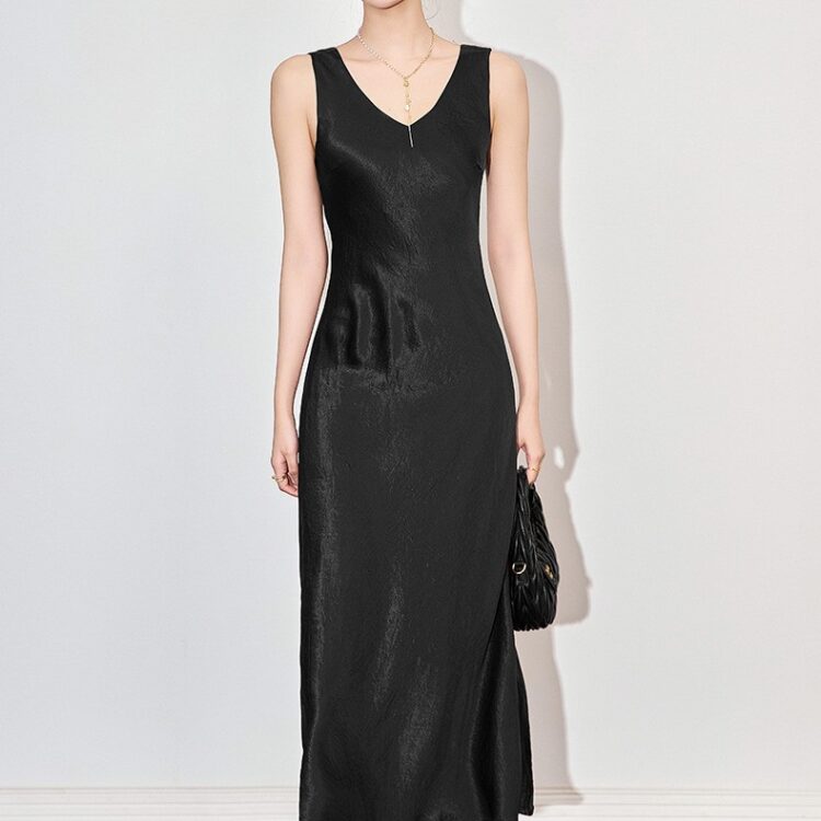 Drapey waist-cinching slimming acetate satin vest dress