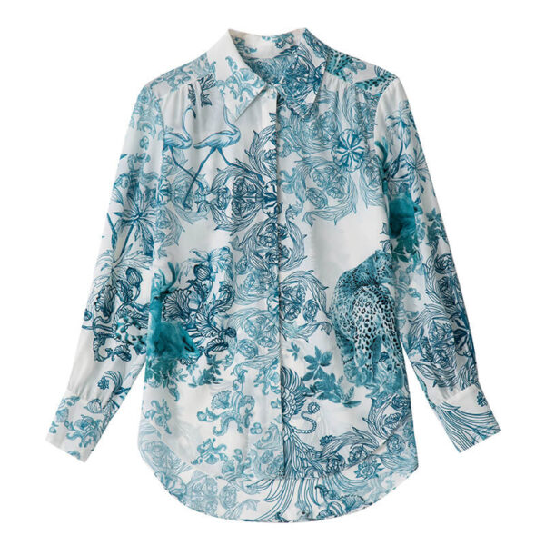 Silk Vintage Print Long Sleeve Shirt
