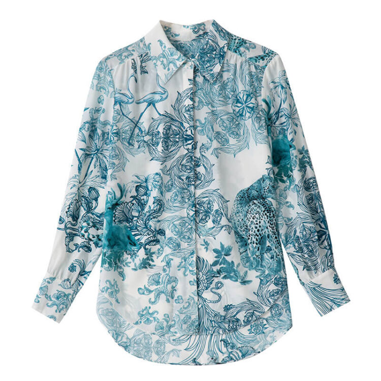 Silk Vintage Print Long Sleeve Shirt