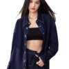 Navy blue high-end loose denim coat shirt