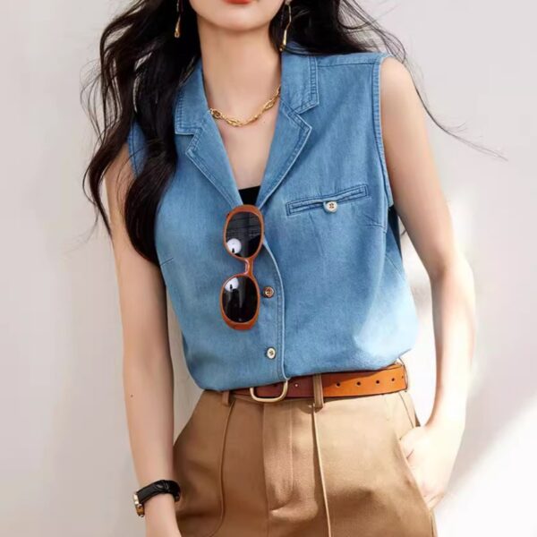 Loose Vintage Sleeveless Denim Top