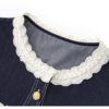 Fashionable lace-trimmed round-neck Tencel denim top and casual wide-leg pants set