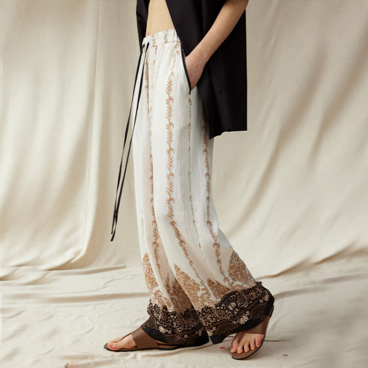 Vintage Bohemian Print Wide Leg Pants