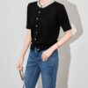 French light luxury beaded round neck short sleeve cardigan