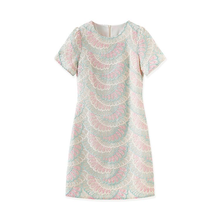 Fashionable bird feather organza colorful embroidered slim dress