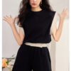 Contrast rolled sleeve T-shirt and shorts set
