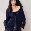 Navy blue high-end loose denim coat shirt