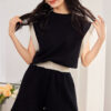 Contrast rolled sleeve T-shirt and shorts set